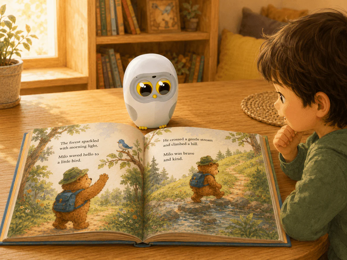 Child listening to Luka read aloud